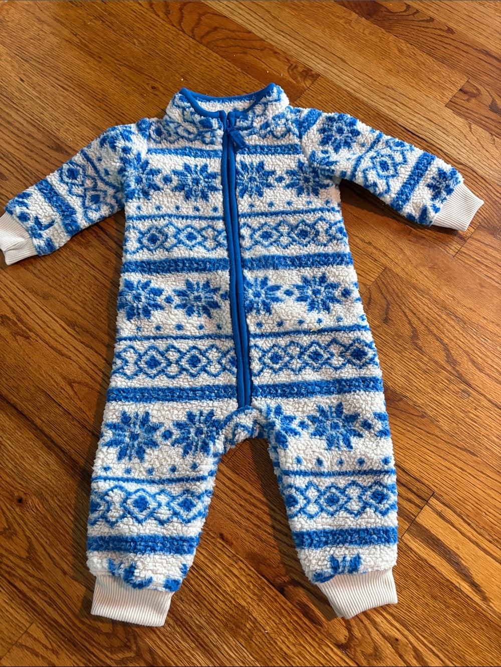 Carter's Blue and White Snowflake Fleece One-Piece Size 9mos